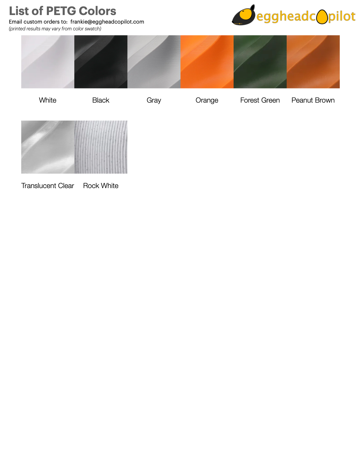 3d printing color swatches for PETG