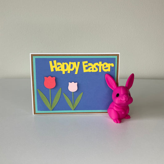 Happy Easter Card Blank Inside with Pink Easter Bunny
