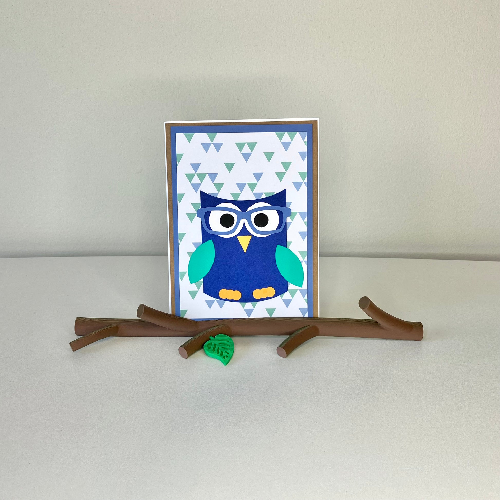 Little Owls with Glasses Greeting Cards Blank Inside with Twig Card Holder