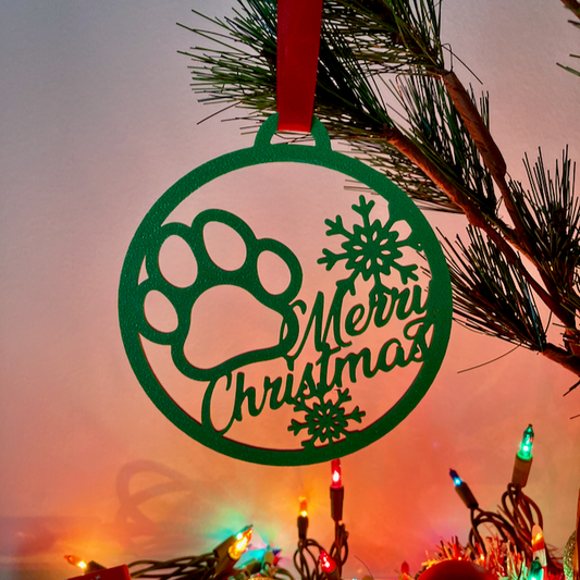 Tri-Colored Paw Print Merry Christmas Ornament