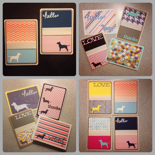 Collage of handmade greeting cards with dogs. 