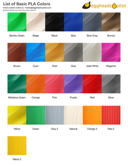 3d printing color swatches for basic PLA