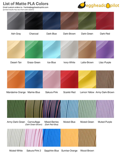 3d printing color swatches for matte PLA