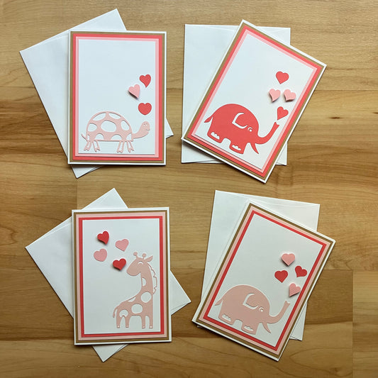 Turtle, Elephant and Giraffe Valentine Cards