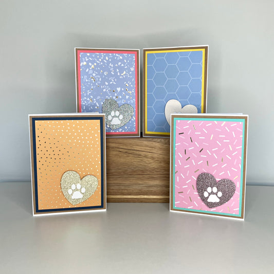 Glitter Paw Print Heart Handmade Greeting Card Blank Inside