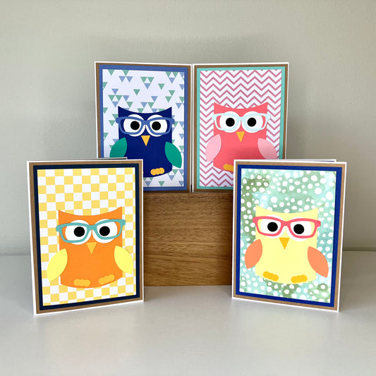 Little Owls with Glasses Greeting Cards Blank Inside