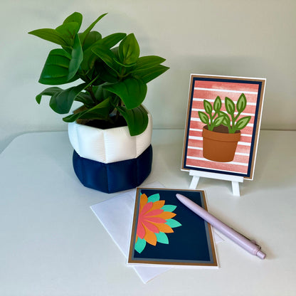 Octagonal Puffy Pillow Texture Plant Pot with Leafy Green Greeting Card
